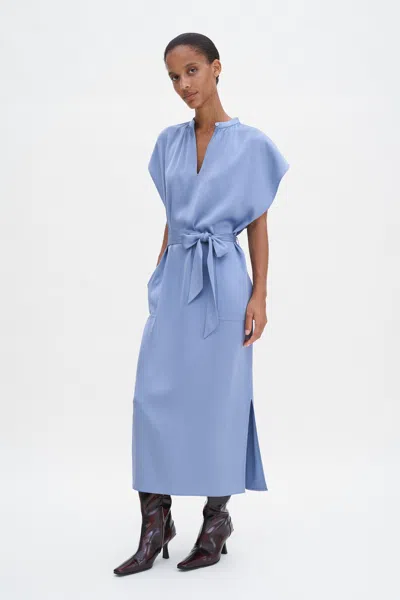 Filippa K Belted Stand Collar Dress In Blue