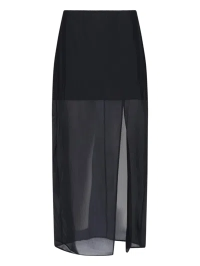 Filippa K Black Layered Sheer Midi Slit Skirt