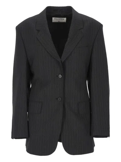 Filippa K Black Pinstripe Jacket In Animal Print