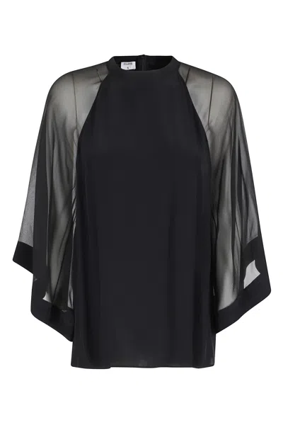 Filippa K Black Sheer Raglan Transparent-sleeves Viscose-blend Blouse