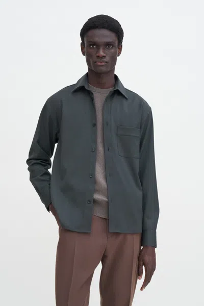 Filippa K Boxy Wool Twill Shirt In Green