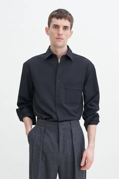 Filippa K Boxy Wool Twill Shirt In Grey