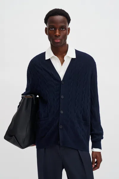 Filippa K Braided Cotton Merino Cardigan In Blue