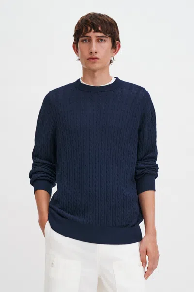 Filippa K Braided Cotton Silk Sweater In Blue