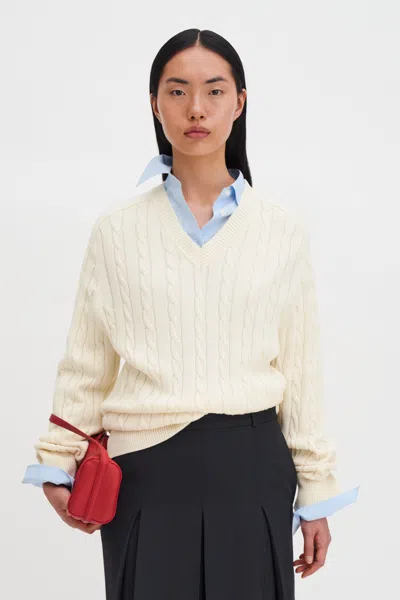 Filippa K Braided Cotton V-neck Sweater