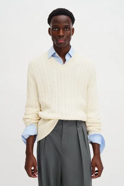 Filippa K Braided Cotton V-neck Sweater