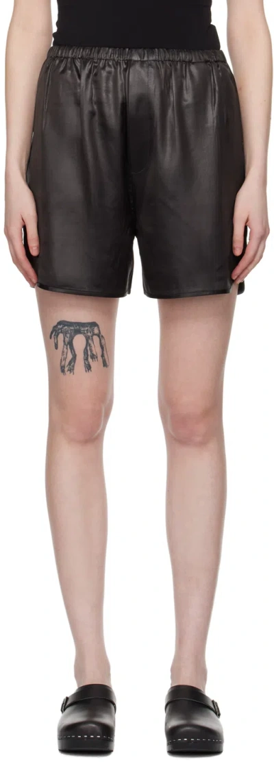 Filippa K Brown Glossy Shorts In 8690 Dark Oak