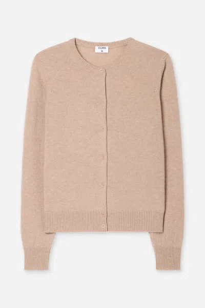 Filippa K Cashmere Crewneck Cardigan In Brown