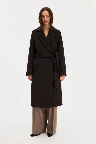 Filippa K Charlotte Wool Belted Coat In Dark Chocolate