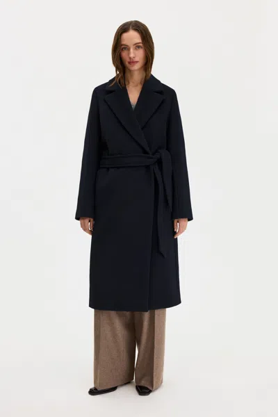 Filippa K Charlotte Wool Belted Coat In Navy