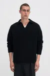 Filippa K Chunky Ribbed Wool Polo In Black