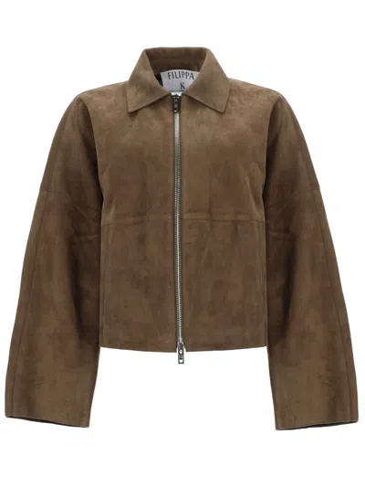 Filippa K Coach Collared Oversized Suede Jacket Long Sleeves In Brown