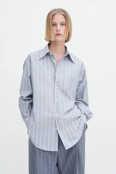Filippa K Cotton Chambray Shirt In Stripes,prints
