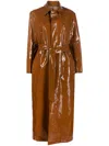 Filippa K Glossy Finish Trench Coat With Belted Waist In Brown