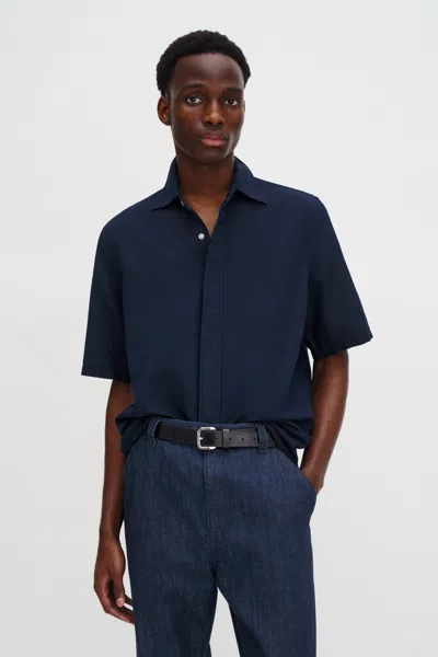 Filippa K Cotton Linen Short Sleeve Shirt In Blue