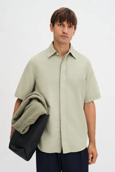 Filippa K Cotton Linen Short Sleeve Shirt In Green