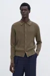 Filippa K Rib-knit Polo-neck Cardigan In Green