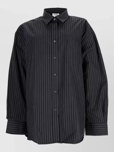 Filippa K Sammy Poplin Pinstripe Shirt In Black