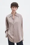 Filippa K Crinkled Long-sleeves Shirt Oversized Collar In Brown