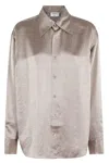 Filippa K Crinkled Long-sleeves Shirt Oversized Collar In Dark Taupe