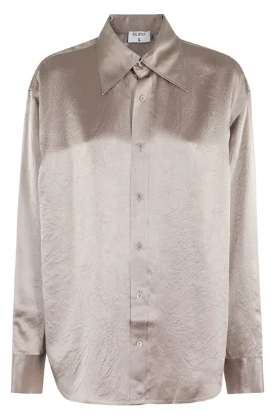 Filippa K Crinkle Shirt In Dark Taupe