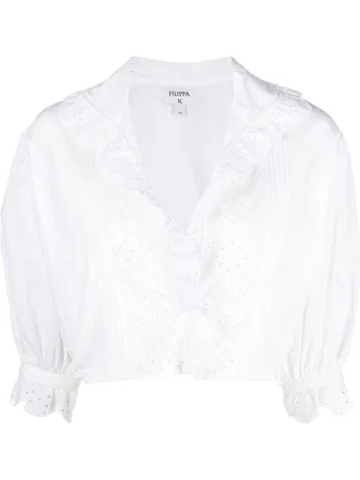 Filippa K Cropped Embroidered Blouse In White