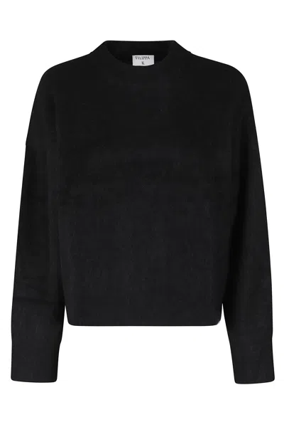 Filippa K Cropped Fluffy Alpaca Wool Sweater With Ribbed Details In Black