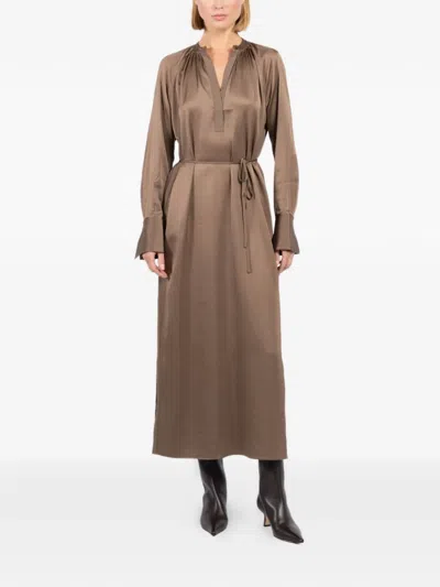Filippa K Cuff Tie Detail Dress In Brown