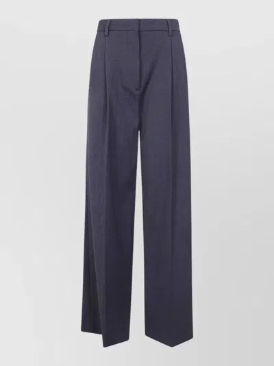 Filippa K Darcey Wool Trousers Wide Leg Pleated In Blue