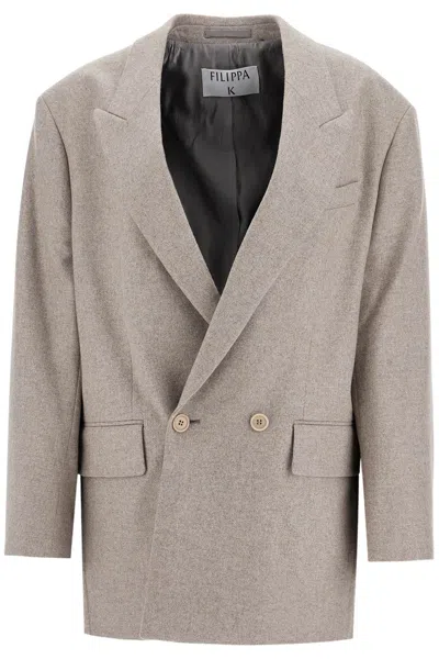 Filippa K Double Breasted Flannel Blazer In Neutral