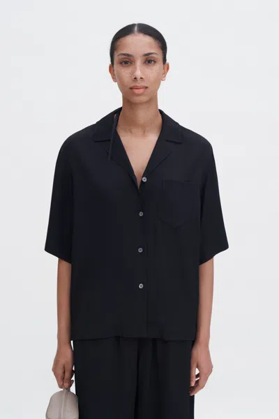 Filippa K Draped Twill Shirt In Black