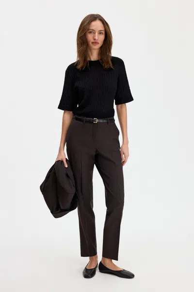 Filippa K Emma Cropped Cool Wool Trousers In Dark Chocolate