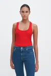 Filippa K Fine Rib Scoop Tank In Red