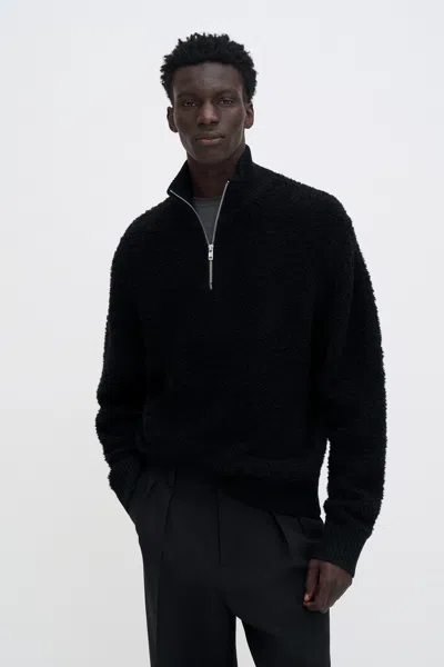 Filippa K Fluffy Half Zip Sweater In Black