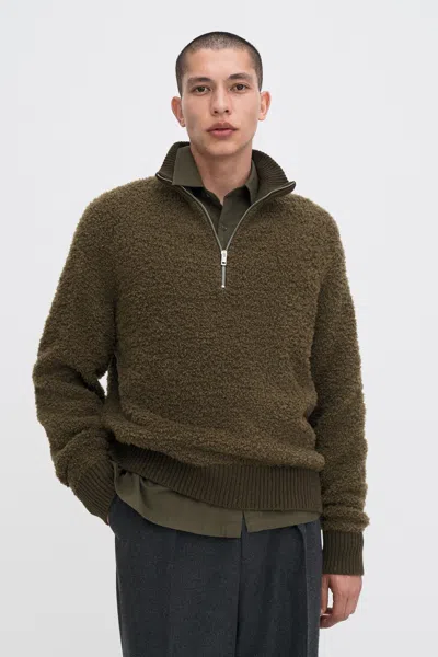 Filippa K Fluffy Half Zip Sweater In Brown