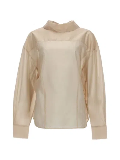 Filippa K Long Sleeve Sheer Shirt Buttoned Cuffs Collar In Neutral