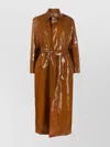 Filippa K Glossy Finish Trench Coat With Belted Waist In Brown