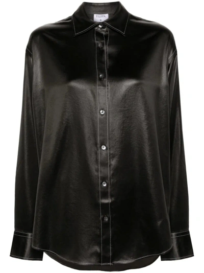 Filippa K Classic-collar Satin Shirt In Black