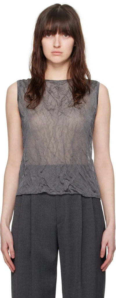 Filippa K Gray Crinkled Tank Top In 9973 Dark Grey