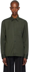 Filippa K Green Boxy Wool Twill Shirt In 0113 Green Melange