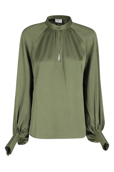 Filippa K Green Stand Collar Raglan-sleeves Acetate-blend Blouse In Multi