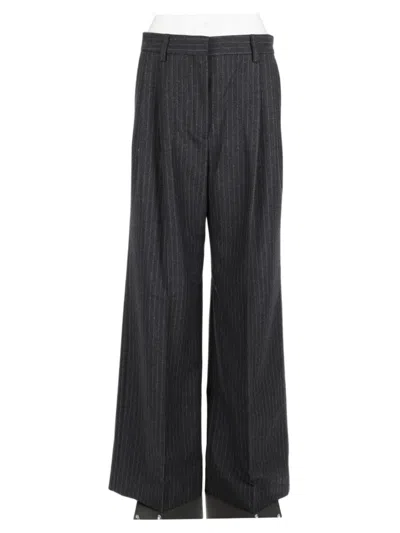 Filippa K Grey Pinstripe Tailored-waist Wool-blend Wide-leg Pants In Gray