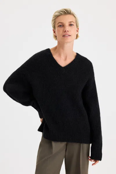 Filippa K Hairy Alpaca V-neck Sweater In Black