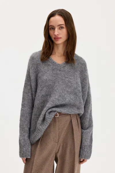 Filippa K Hairy Alpaca V-neck Sweater In Grey Melange