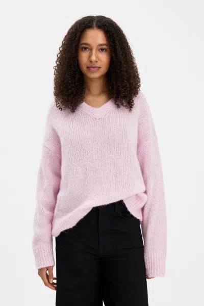 Filippa K Hairy Alpaca V-neck Sweater In Light Pink