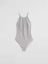 Filippa K Halter Printed Swimsuit In Beige Stripe Print