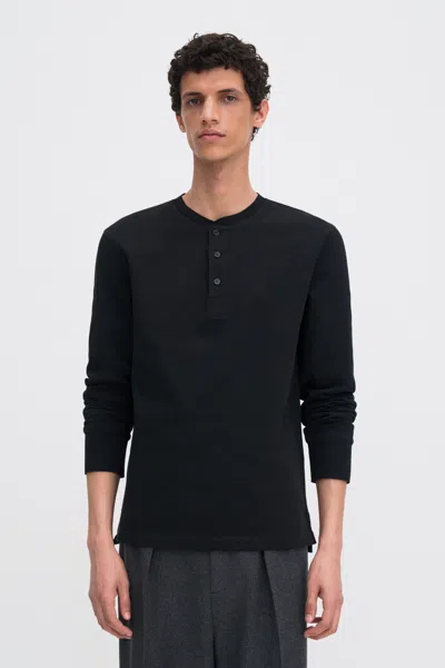 Filippa K Heavy Cotton Henley In Black