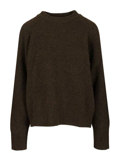 Filippa K Heavy Crewneck Sweater Knitted In Soft Wool/yak Blend Knitwear Green In Brown