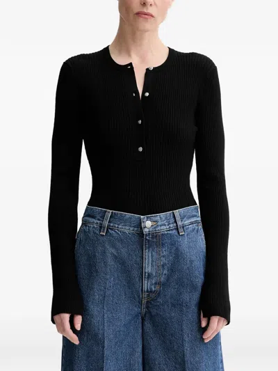 Filippa K Henley Ribbed-knit Sweater In Black