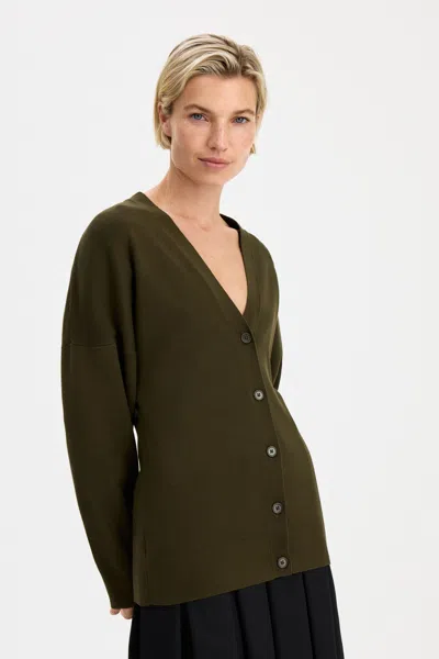 Filippa K Hourglass Cardigan In Dark Moss Green